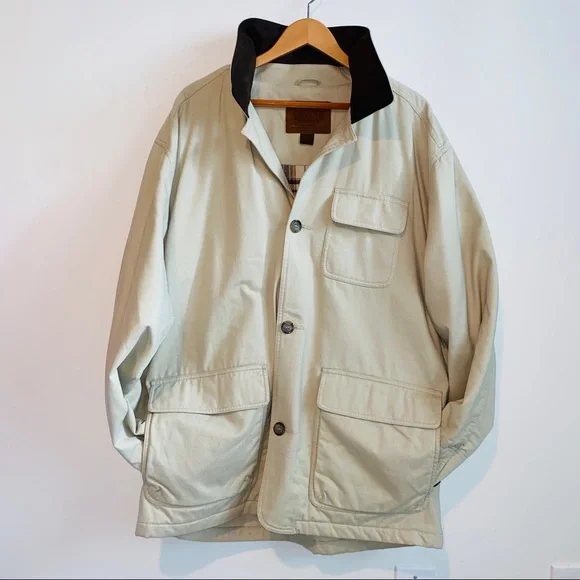 OUTFITTERS Roundtree & Yourke Tan Field Jacket w Brown Leather Collar Size L NWT